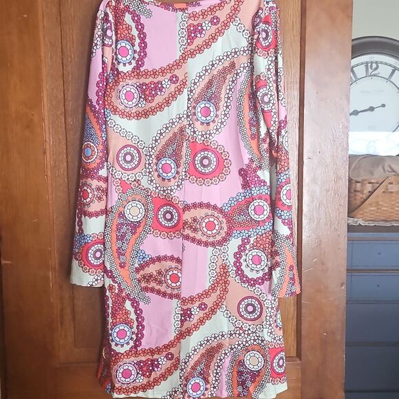 Retro Inspired Pink Patterned Dress Small NIP | Retro Mini Dress 60s 70s New - Picture 5 of 8